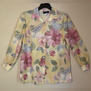 Willow Ridge vintage Floral Button-Up Blouse cottage core Sheer Top Large